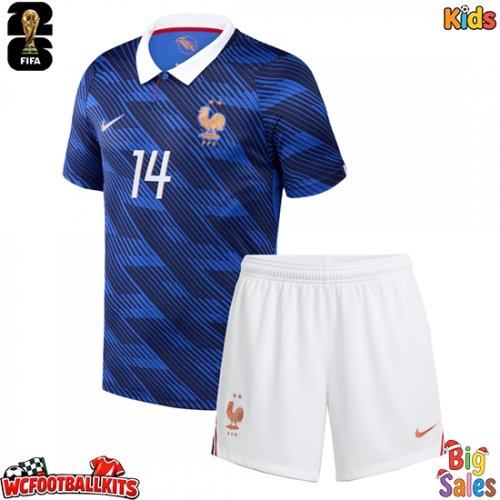 France Adrien Rabiot #14 Replica Home Stadium Kit for Kids World Cup 2026 Short Sleeve (+ pants)